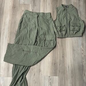 Sage Green Cargo Pants and Vest Set